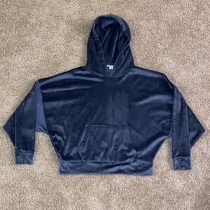 Dark Blue Crop Plush Hoodie Sweatshirt